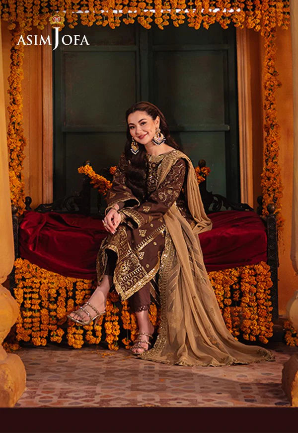 AJKK-26 EMBROIDERED TWISTED SILK 3 PCS BROWN SUIT-SET