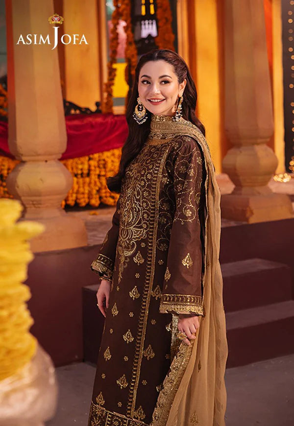 AJKK-26 EMBROIDERED TWISTED SILK 3 PCS BROWN SUIT-SET