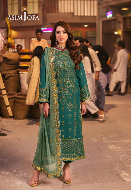 AJKK-27 EMBROIDERED TWISTED SILK 3 PCS GREEN SUIT-SET