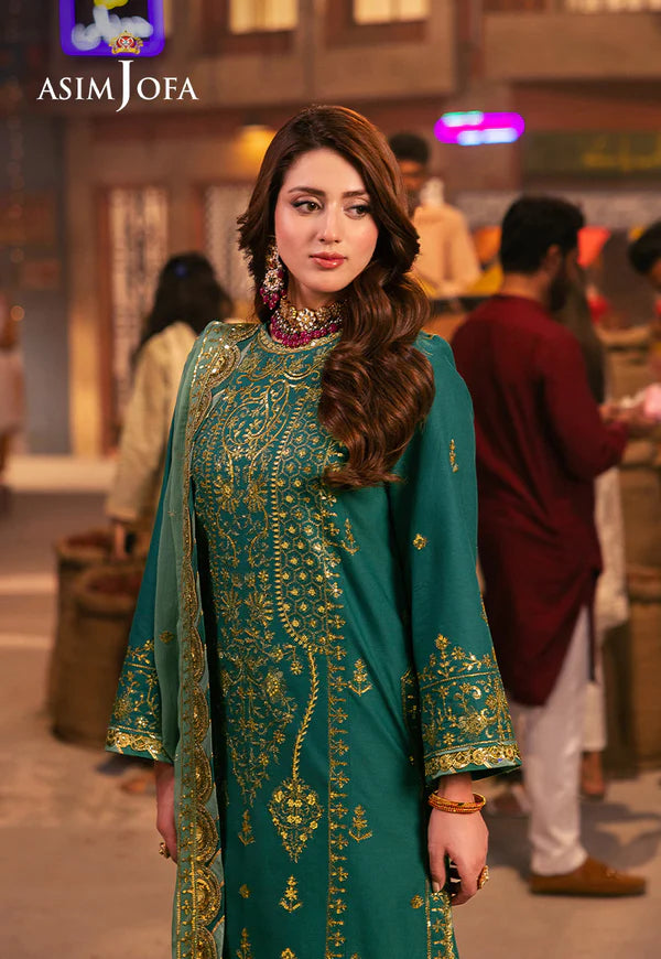 AJKK-27 EMBROIDERED TWISTED SILK 3 PCS GREEN SUIT-SET