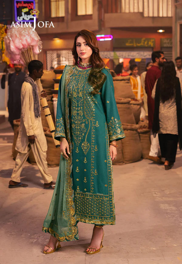 AJKK-27 EMBROIDERED TWISTED SILK 3 PCS GREEN SUIT-SET