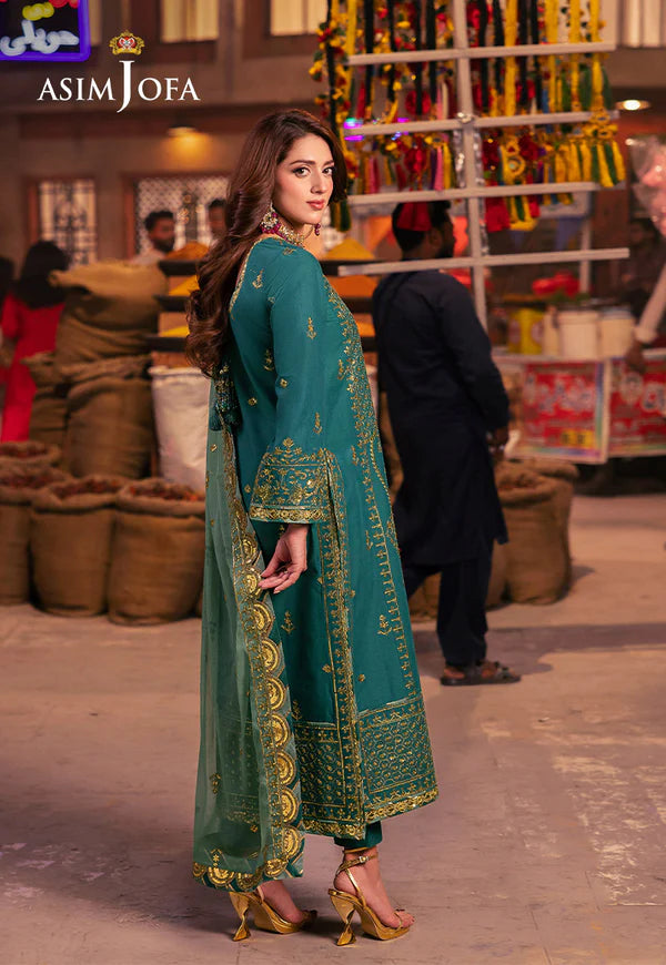 AJKK-27 EMBROIDERED TWISTED SILK 3 PCS GREEN SUIT-SET