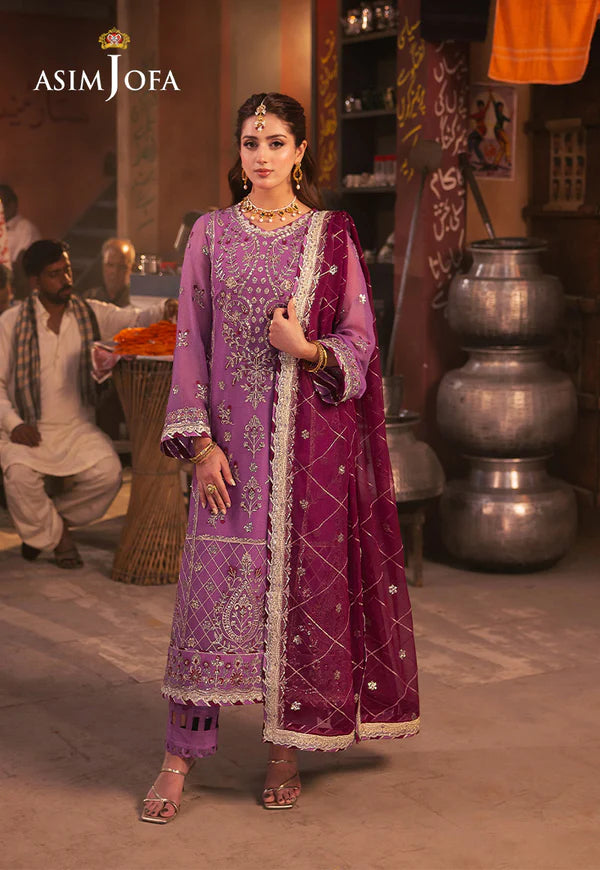 AJKK-28 EMBROIDERED CHIFFON 3 PCS PURPLE SUIT-SET