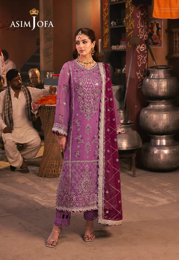 AJKK-28 EMBROIDERED CHIFFON 3 PCS PURPLE SUIT-SET