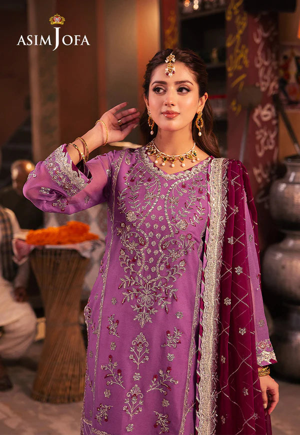 AJKK-28 EMBROIDERED CHIFFON 3 PCS PURPLE SUIT-SET