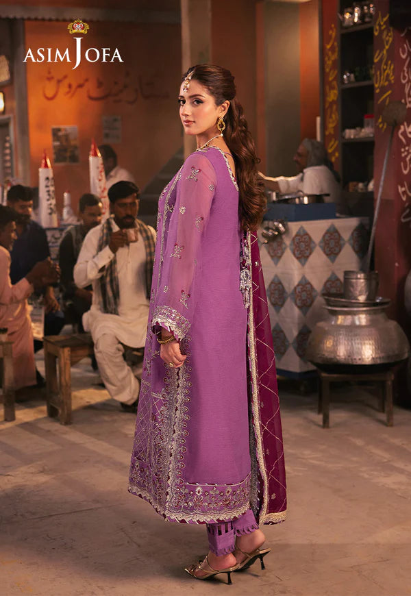 AJKK-28 EMBROIDERED CHIFFON 3 PCS PURPLE SUIT-SET