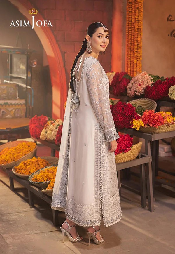 AJKK-06 EMBROIDERED CHIFFON 3 PCS WHITE SUIT-SET