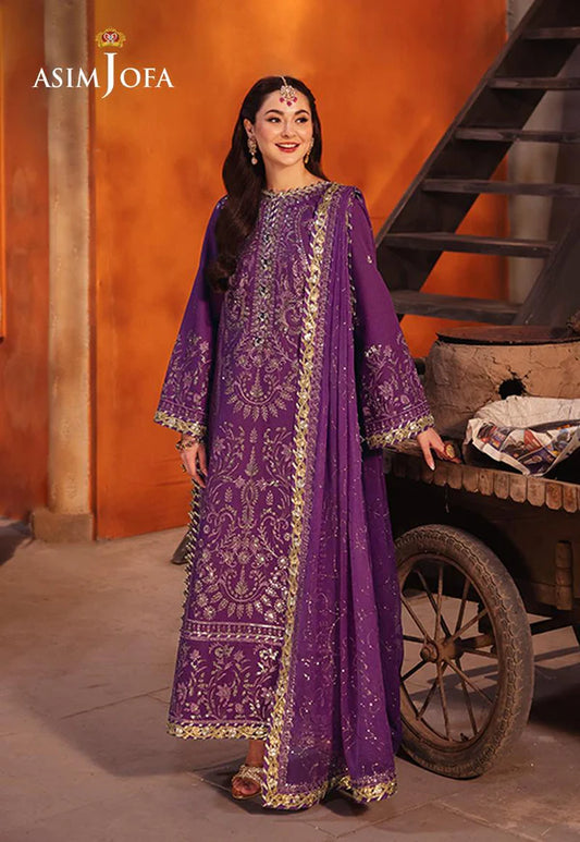 AJKK-07 EMBROIDERED TWISTED SILK 3 PCS PURPLE SUIT-SET