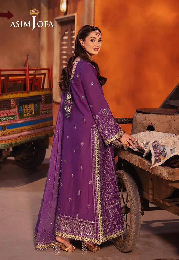 AJKK-07 EMBROIDERED TWISTED SILK 3 PCS PURPLE SUIT-SET