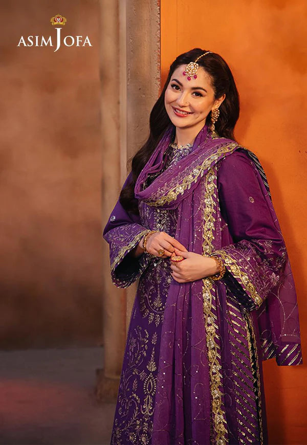 AJKK-07 EMBROIDERED TWISTED SILK 3 PCS PURPLE SUIT-SET