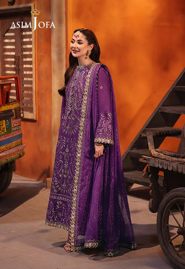 AJKK-07 EMBROIDERED TWISTED SILK 3 PCS PURPLE SUIT-SET