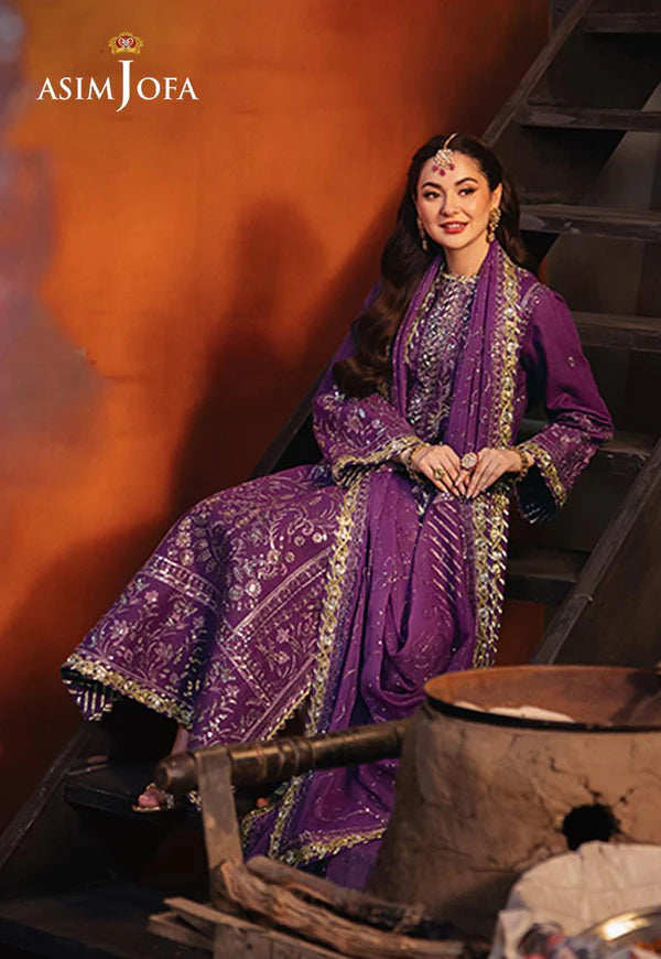 AJKK-07 EMBROIDERED TWISTED SILK 3 PCS PURPLE SUIT-SET