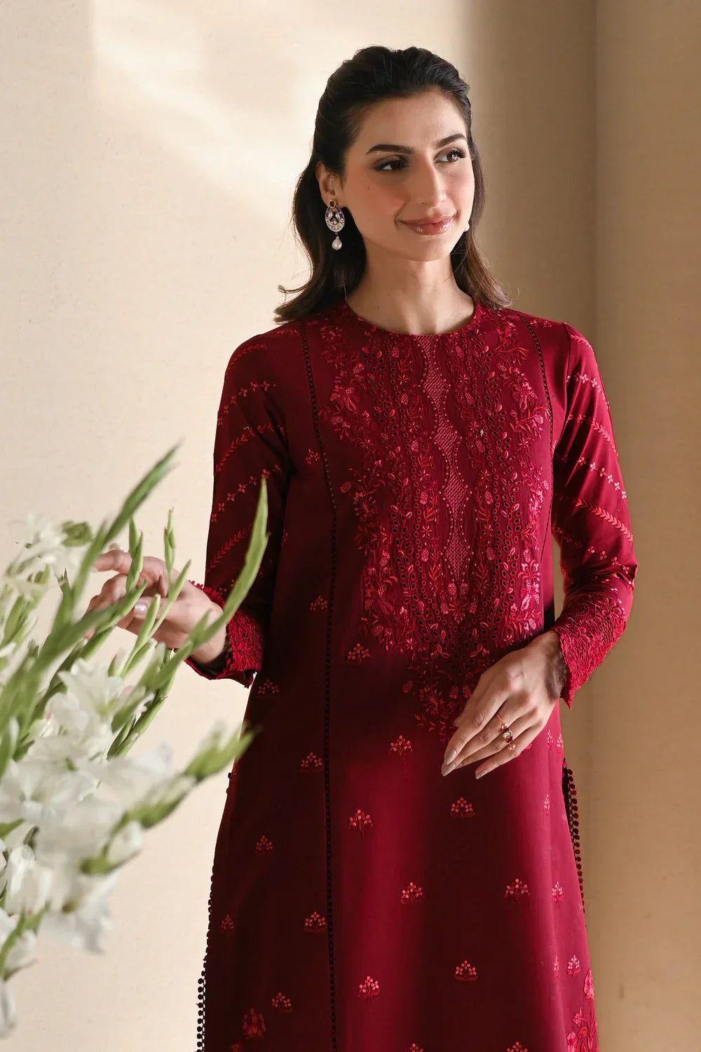 ZAIB MAROON LUXURY EMBROIDERED LAWN SET 2025 (NEL-25606)