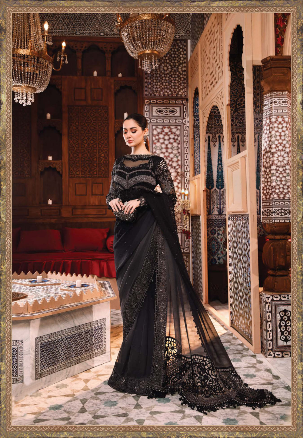 MARIA.B Embroidered Fabrics Wedding Collection – Black Saree