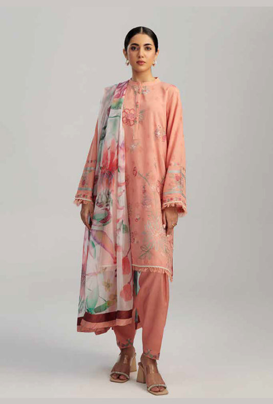 Coco By Zara Shahjahan Unstitched Lawn Summer Collection 8A – Peach