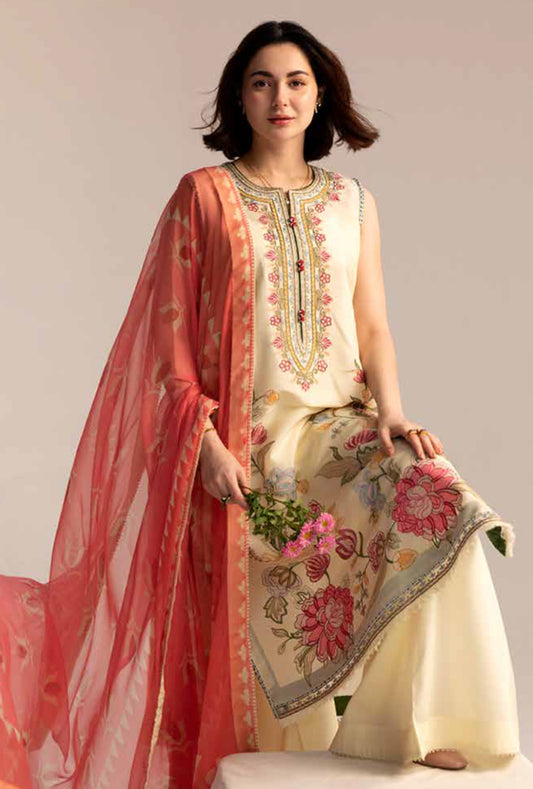 Coco By Zara Shahjahan Unstitched Lawn Summer Collection 7A – Cream