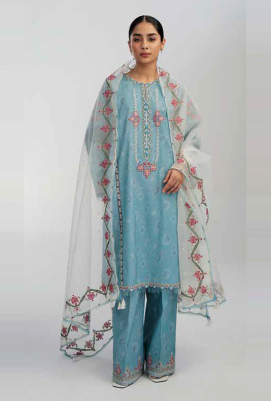 Coco By Zara Shahjahan Unstitched Lawn Summer Collection 6B – Turquoise Blue