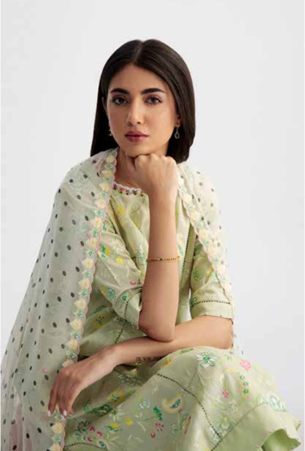 Coco By Zara Shahjahan Unstitched Lawn Summer Collection 1A – Pista Green