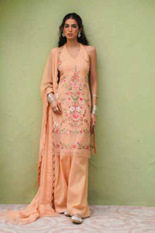 Zara Shahjahan S/S Lawn 23 Collection - Peach Floral Sharara Set