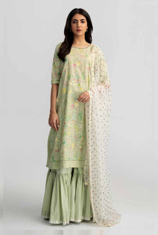 Coco By Zara Shahjahan Unstitched Lawn Summer Collection 1A – Pista Green