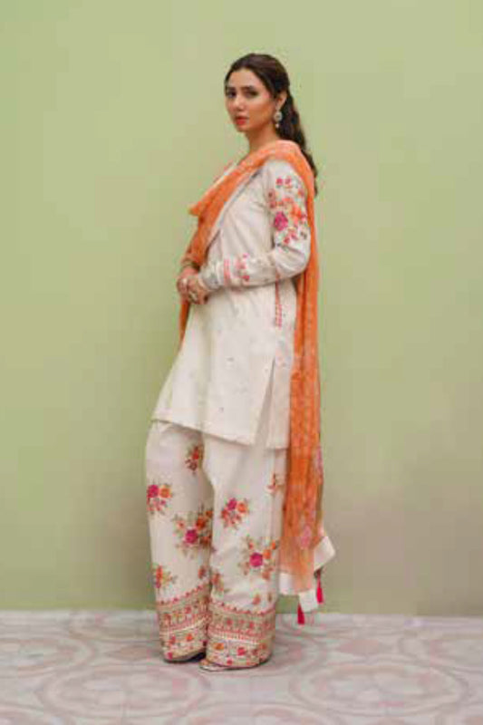 Zara Shahjahan S/S Lawn 23 Collection - White Floral Sharara Set