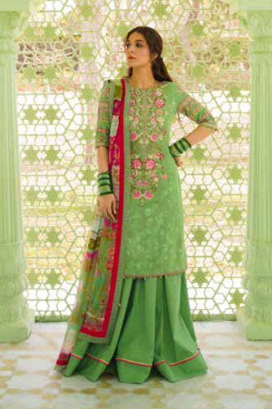 Zara Shahjahan S/S Luxury Lawn 23 Collection - Green Sharara Set